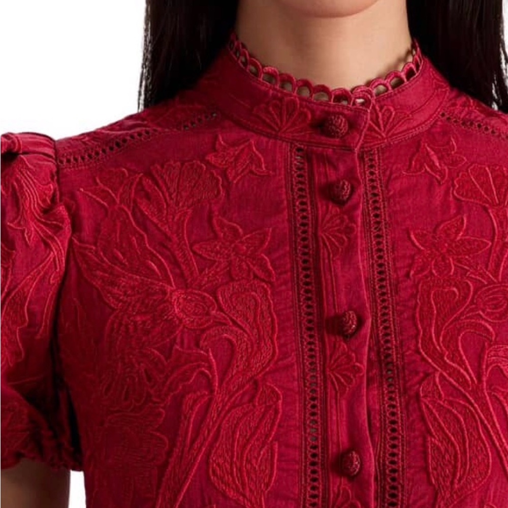 Alice + Olivia Red Embroidered Mini Dress